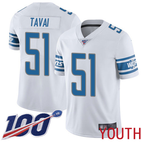 Detroit Lions Limited White Youth Jahlani Tavai Road Jersey NFL Football #51 100th Season Vapor Untouchable